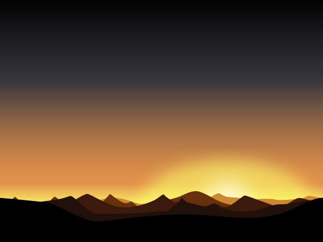 Sun rising across a gradient of mountain fields